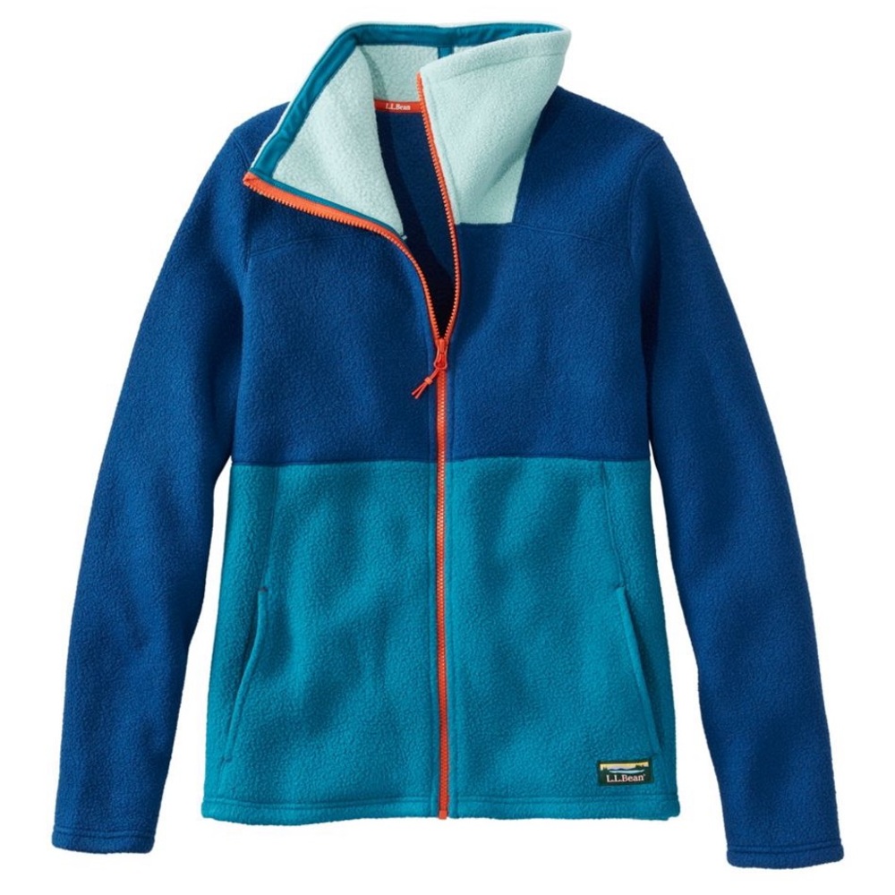 L.L. Bean Women's Katahdin Fleece Full-Zip Jacket, Blue Colorblock, Size Small